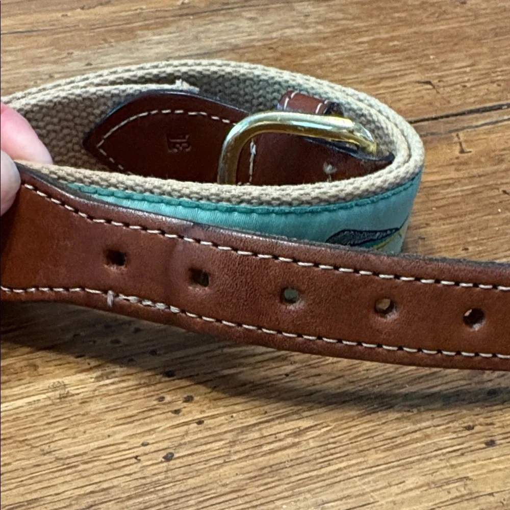 Aqua Green Mahi Dolphin Fish Embroidered Men’s Canvas Belt size 34